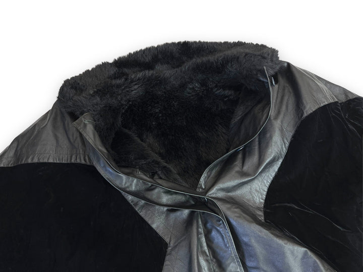 Vintage Oversized Faux Fur Coat w/ Velvet&Leather Details Women's Extra Large