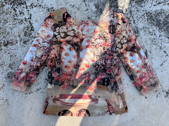 Vtg Art Kwong Sang Hong Print Long Sleeve Shirt Women's Large
