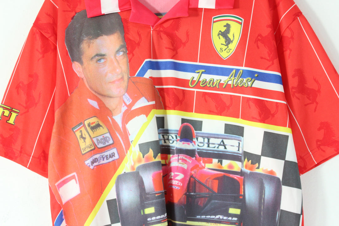Vintage Ferrari Polo Formula 1 Racing Print Sport Shirt Men's Extra Large