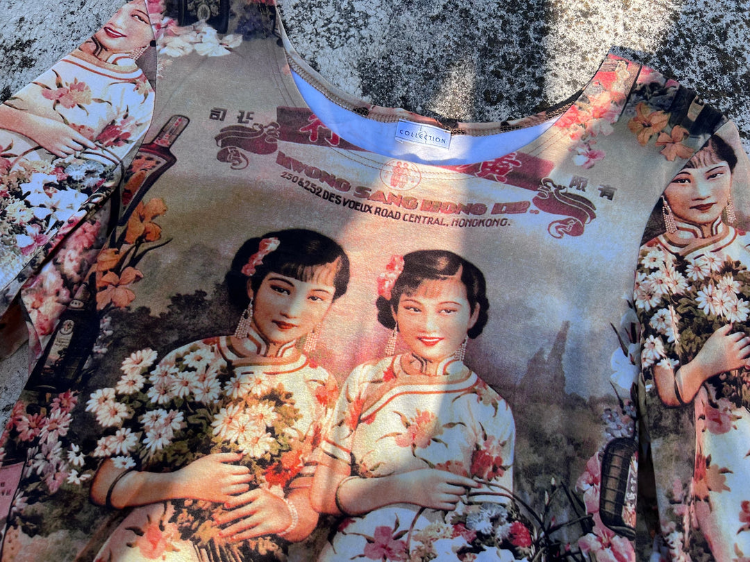 Vtg Art Kwong Sang Hong Print Long Sleeve Shirt Women's Large