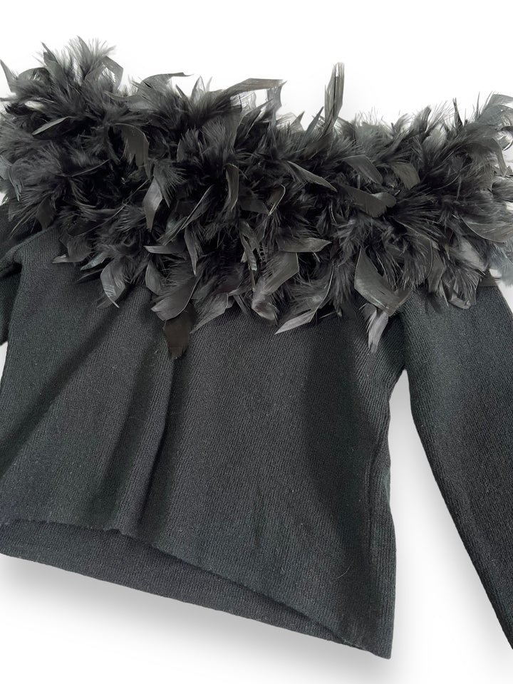 Y2K Feather Trim Sweatshirt Women's Medium