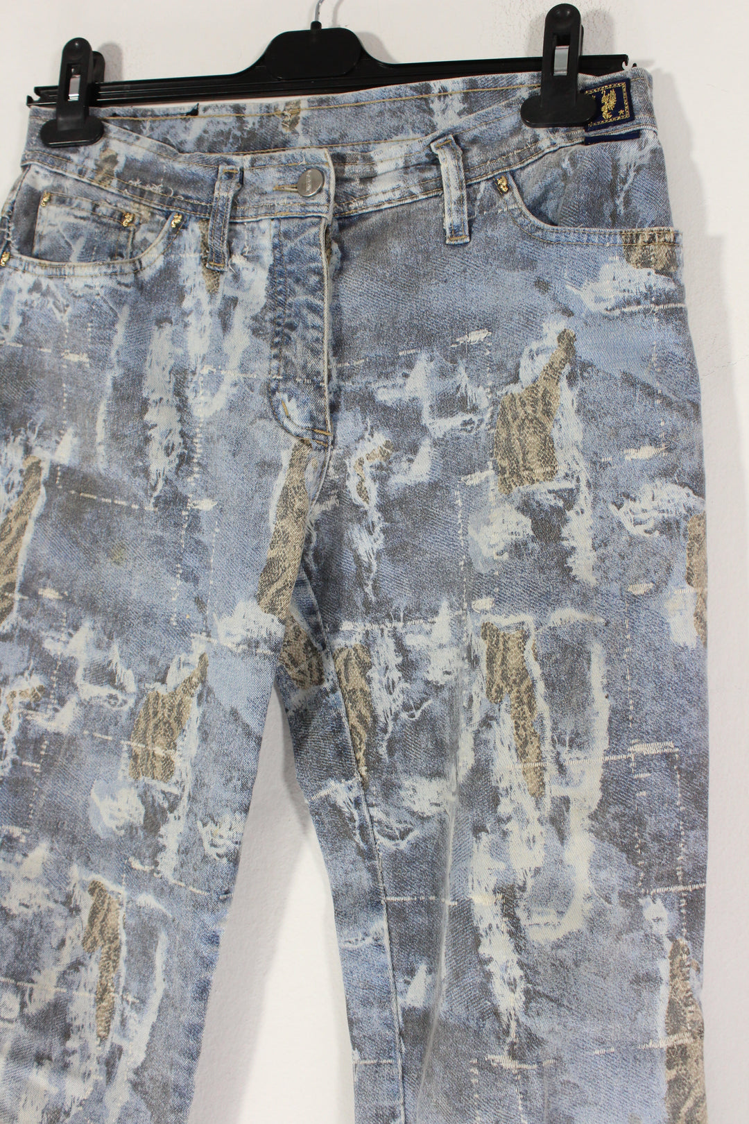 Cappopera Low Waisted Jeans in Handprinted Blue Denim Women's Small(36)