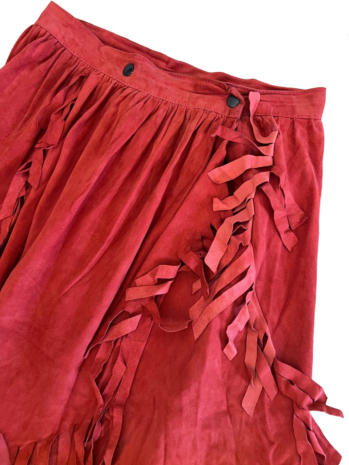 Suede Leather Fringe Skirt Women's Medium