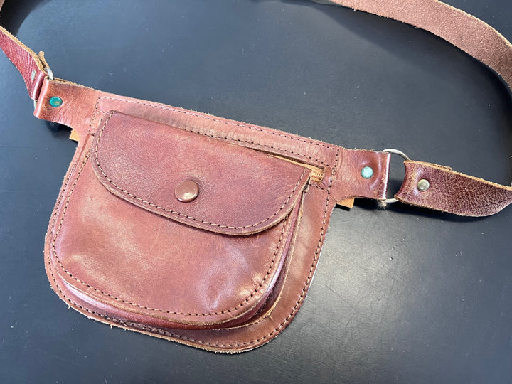 Vintage Mini Golden Tan Leather Purse Waist Belt