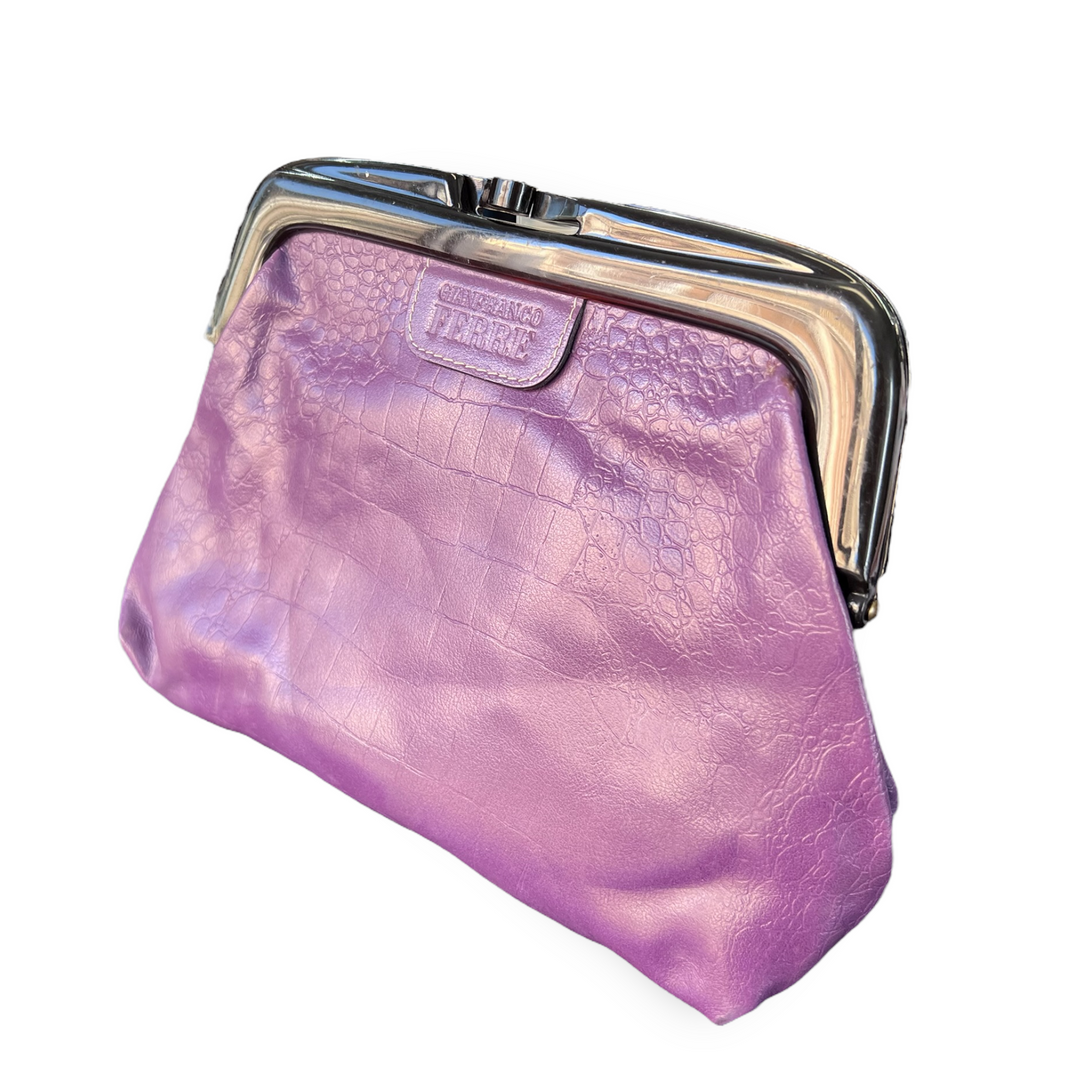 Gianfranco Ferre Leather Purple Clutch Purse